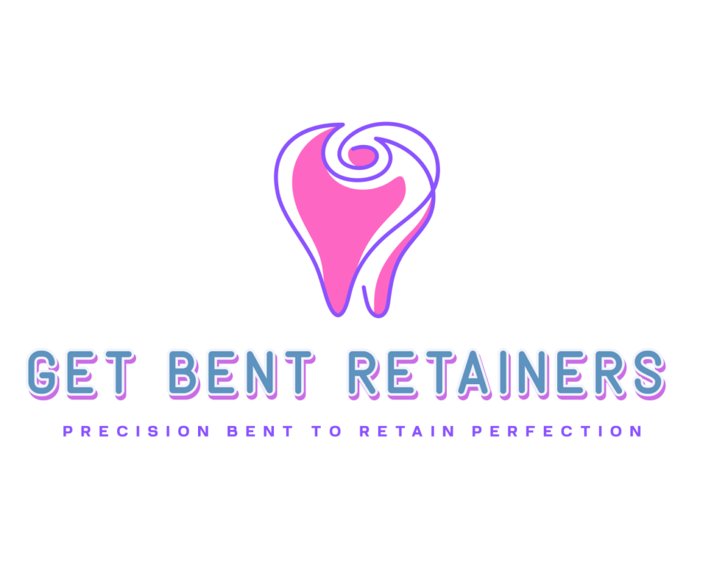 A logo for 'Get Bent Retainers' featuring a stylized tooth and the tagline about precision in dental retainers.